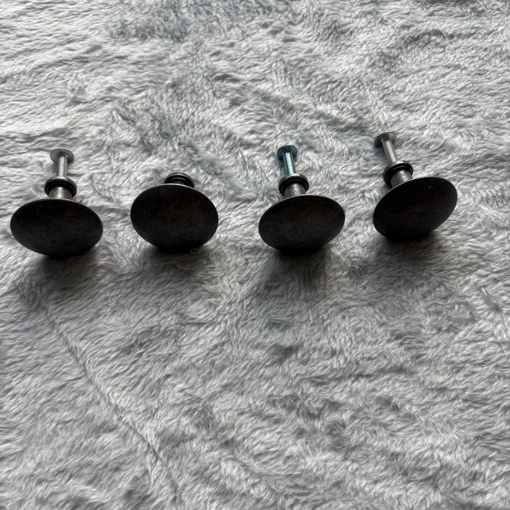 Set of 4 Dark Charcoal Weathered Metal Round Cabinet Knobs Mushroom Drawer Pulls